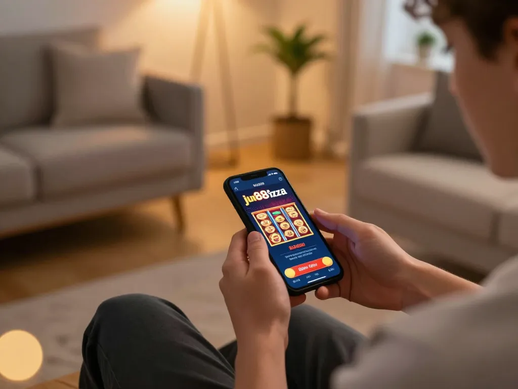 Player engaging with the jun88pizza mobile app showcasing vibrant casino games