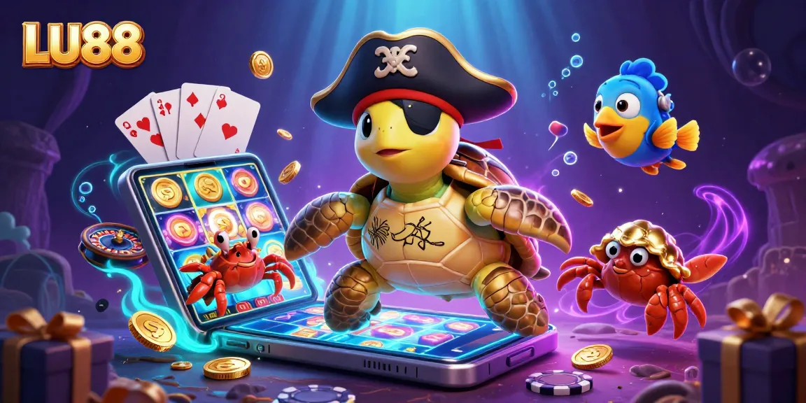 Play exciting slot games with LU88 and enjoy vibrant casino graphics in a captivating ocean scene.