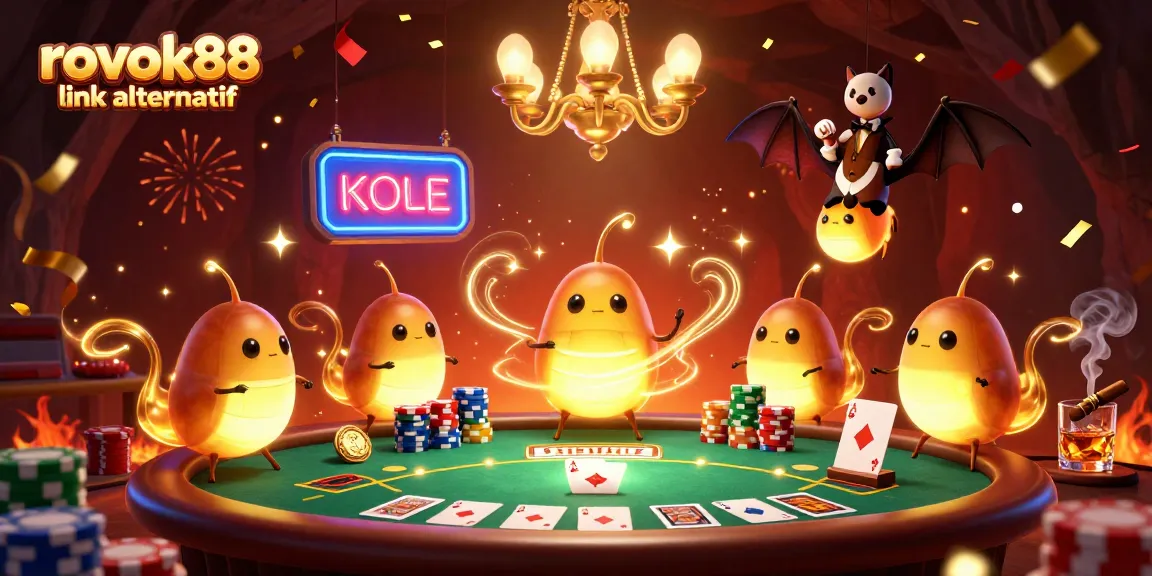 Experience the excitement of rokok88 link alternatif in this vibrant 3D casino scene with glowing characters.
