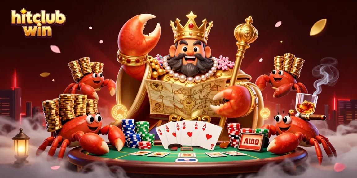 Experience the thrill of the game at hitclub win with vibrant casino-themed illustration featuring a golden crab emperor.