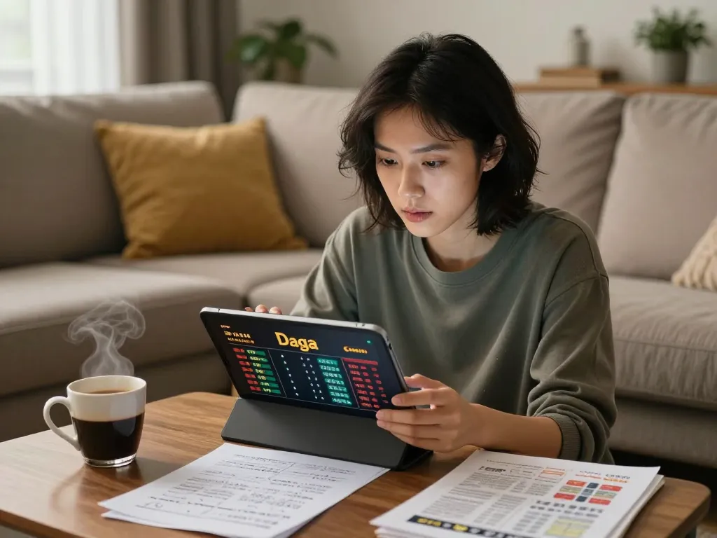 Daga online betting in action with a user analyzing odds on a tablet in a cozy home setting.