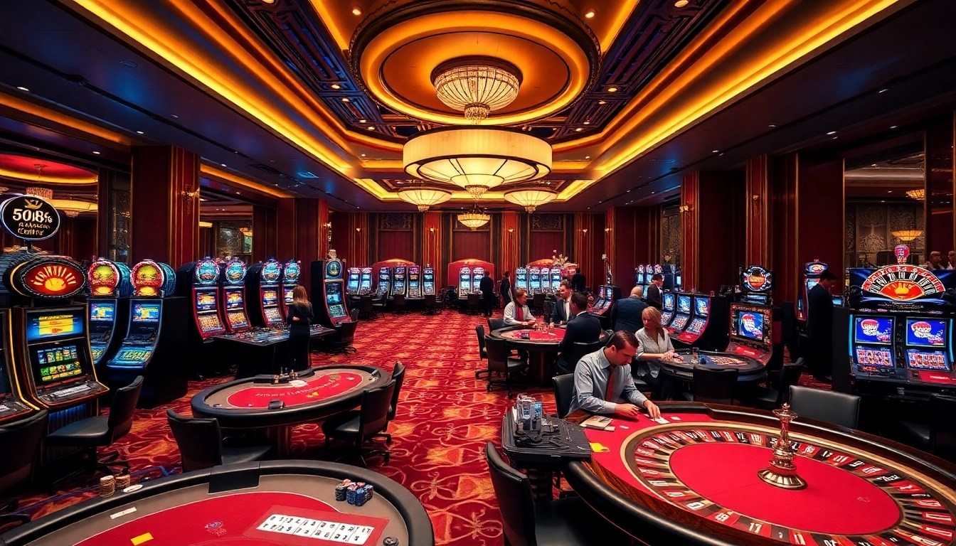 five88 gaming scene with luxurious casino tables and vibrant slot machines