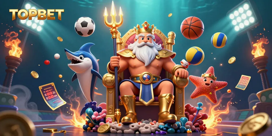 Engage in sports betting excitement with TOPBET in this vibrant underwater casino scene!