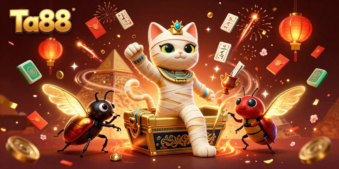 Experience thrilling gameplay at Ta88 with a vibrant mummy cat and slot elements.