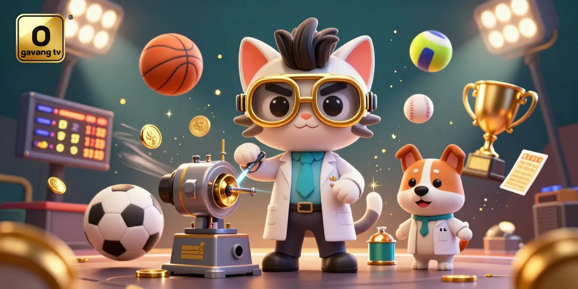 Experience exciting sports betting action with gavang tv's vibrant 3D scene featuring a cat scientist and dynamic elements.