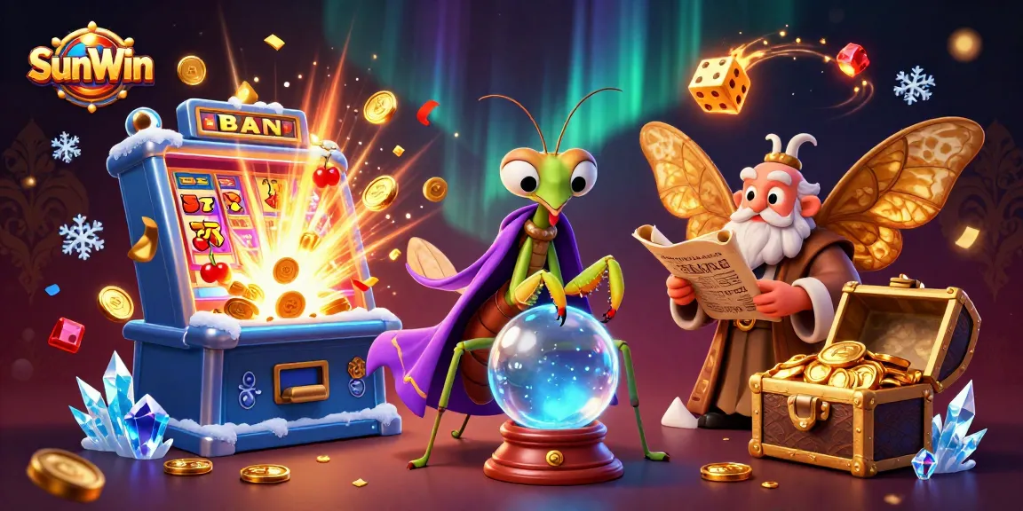 Experience the thrilling games at SunWin with colorful slot machines and enchanting characters in this vibrant casino scene.