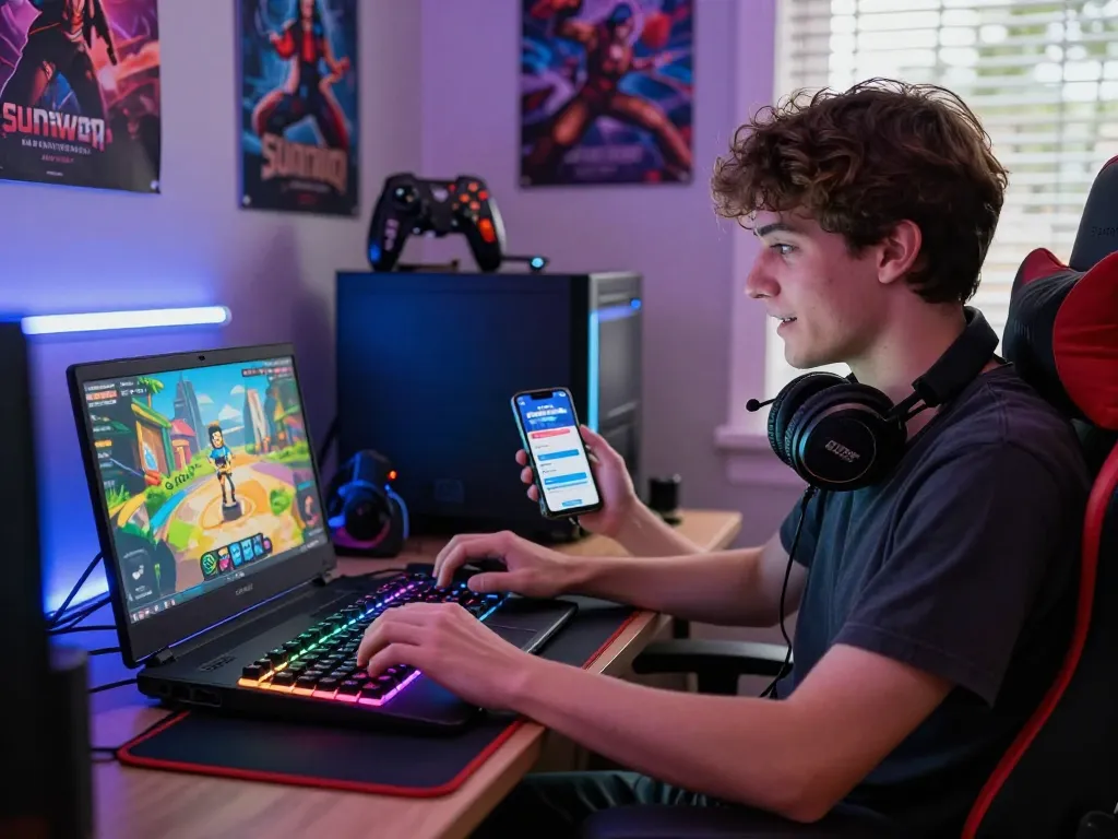 Experience the thrill of gaming with tải sun win on a vibrant laptop setup showcasing excitement.