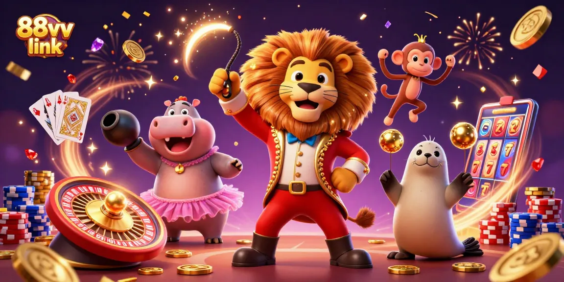 Experience the excitement of the 88vv link with dynamic characters and vibrant casino elements.