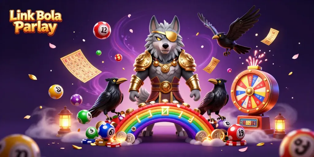 Enjoy engaging with Link Bola Parlay while experiencing a vibrant, colorful gaming scene filled with dynamic lottery elements.