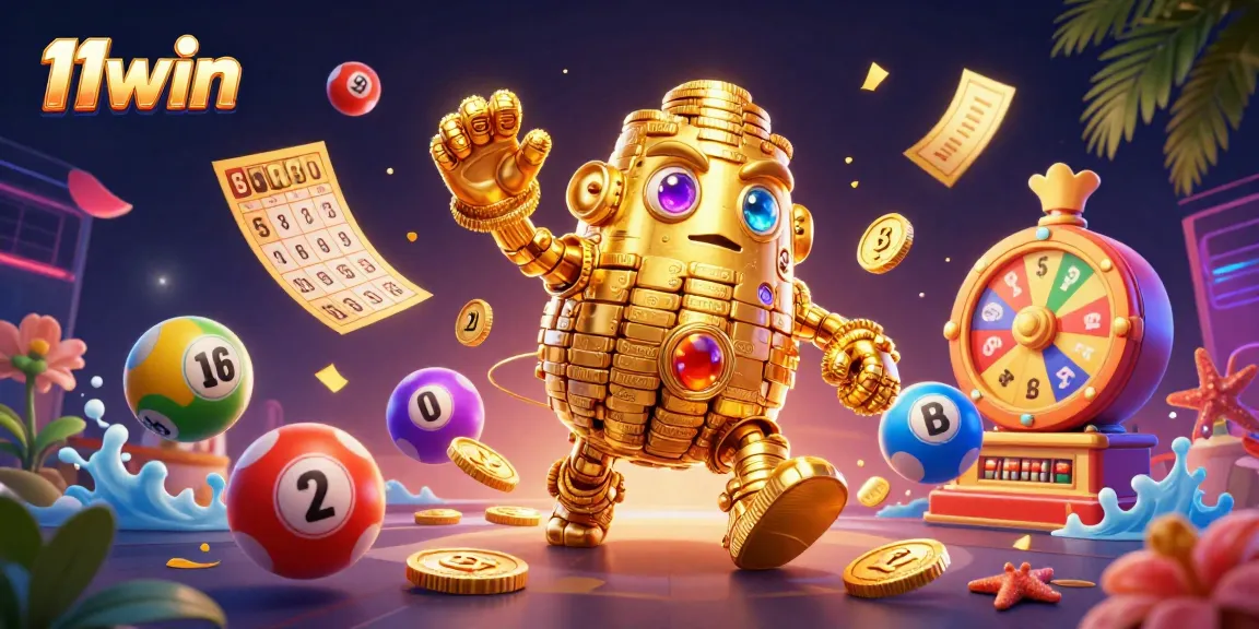 Engage with the vibrant 11win casino scene featuring a golden golem and dynamic game elements.