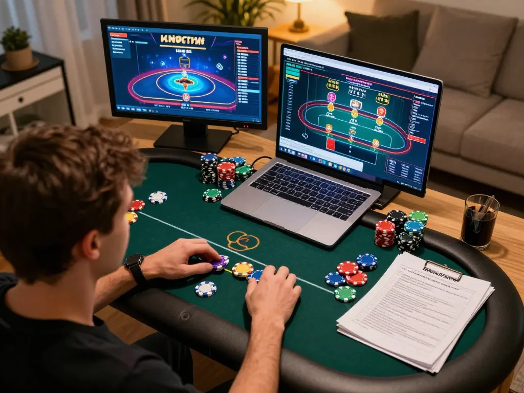 Engaging online poker gameplay experience with FIVE88 link featuring colorful chips and strategic notes.