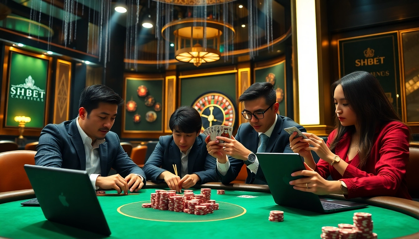 Experience SHBET's exhilarating poker game with vibrant colors and engaging atmosphere.