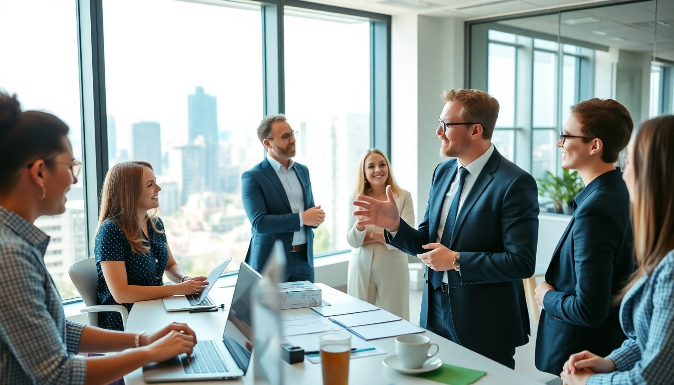 Marketing Consultant actively collaborating in a modern office to develop strategies.