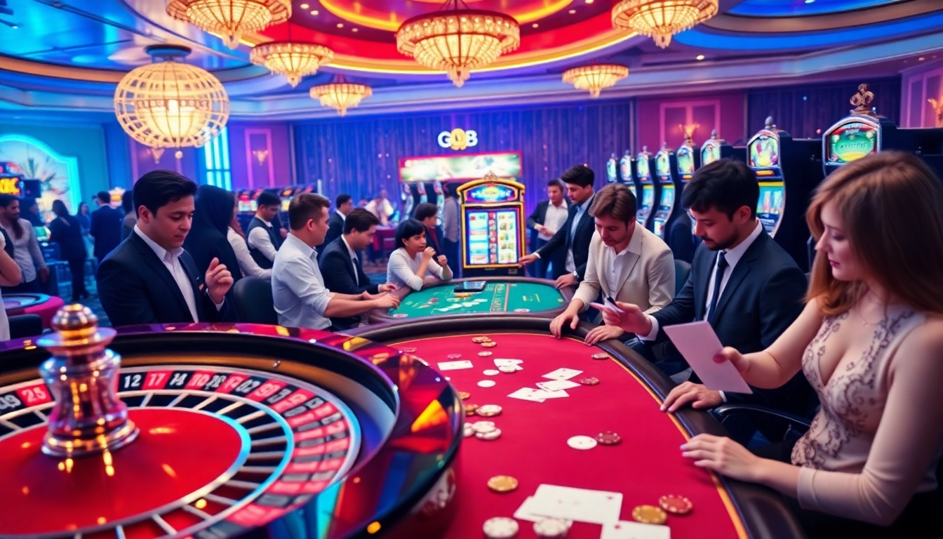 Players enjoying exciting games at https://mm88.it.com/ casino, featuring roulette, slots, and poker.