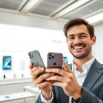 Usando iPhone for Life MacStore en una elegante tienda Apple para un estilo de vida moderno