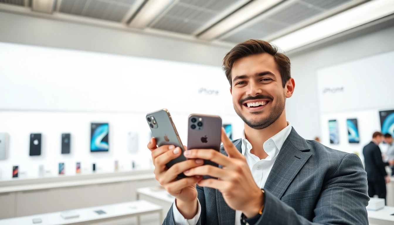 Usando iPhone for Life MacStore en una elegante tienda Apple para un estilo de vida moderno