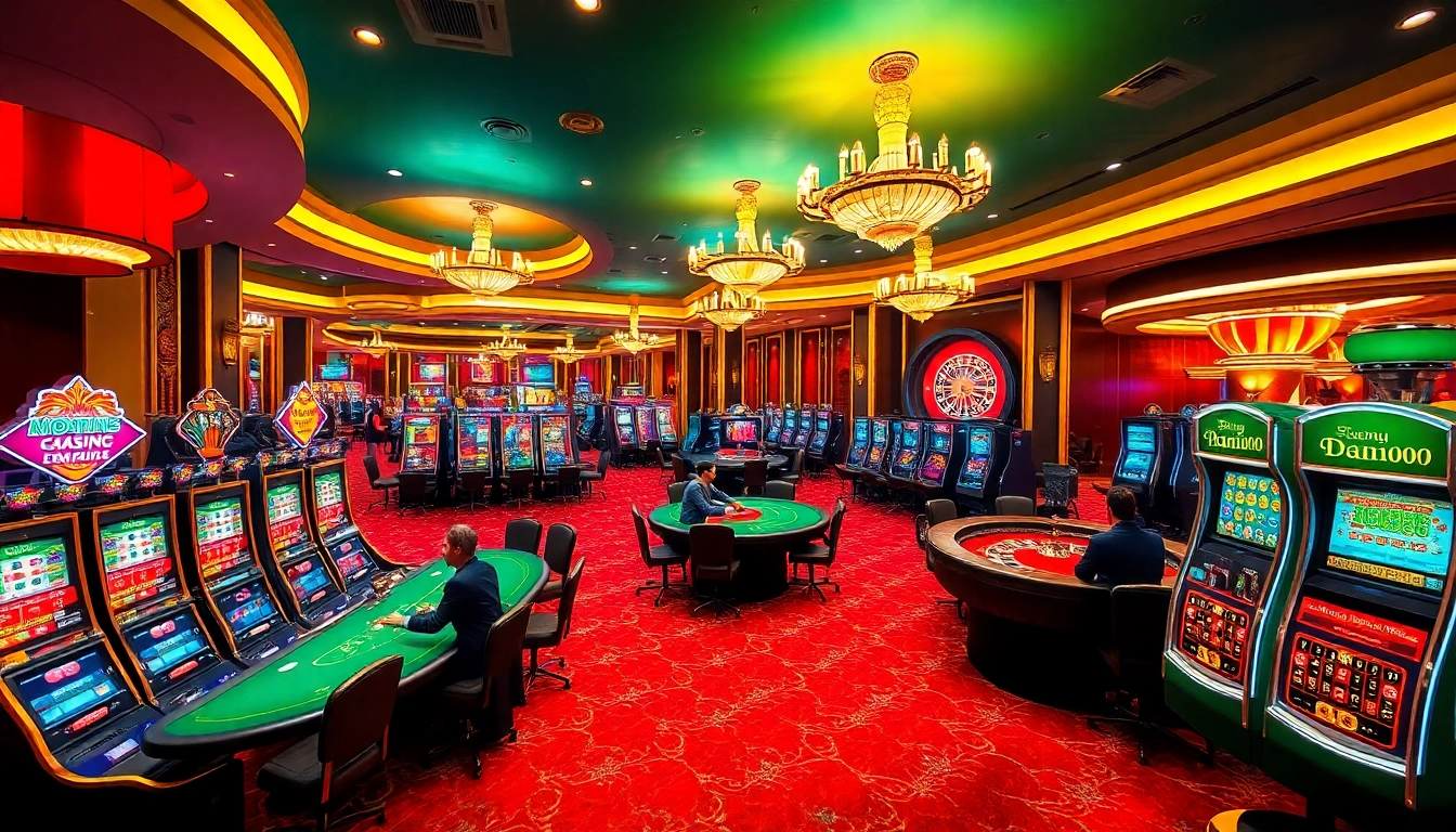 Nohu-themed casino scene with high-stakes poker and vibrant slot machines.
