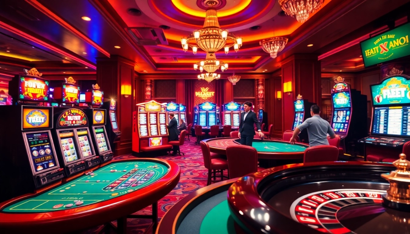 Dynamic players enjoying live casino games at nhà cái UU88 with vibrant tables and chips.