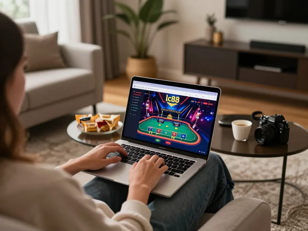 Engaging in strategic online gaming at lc88 com from a cozy home setup.