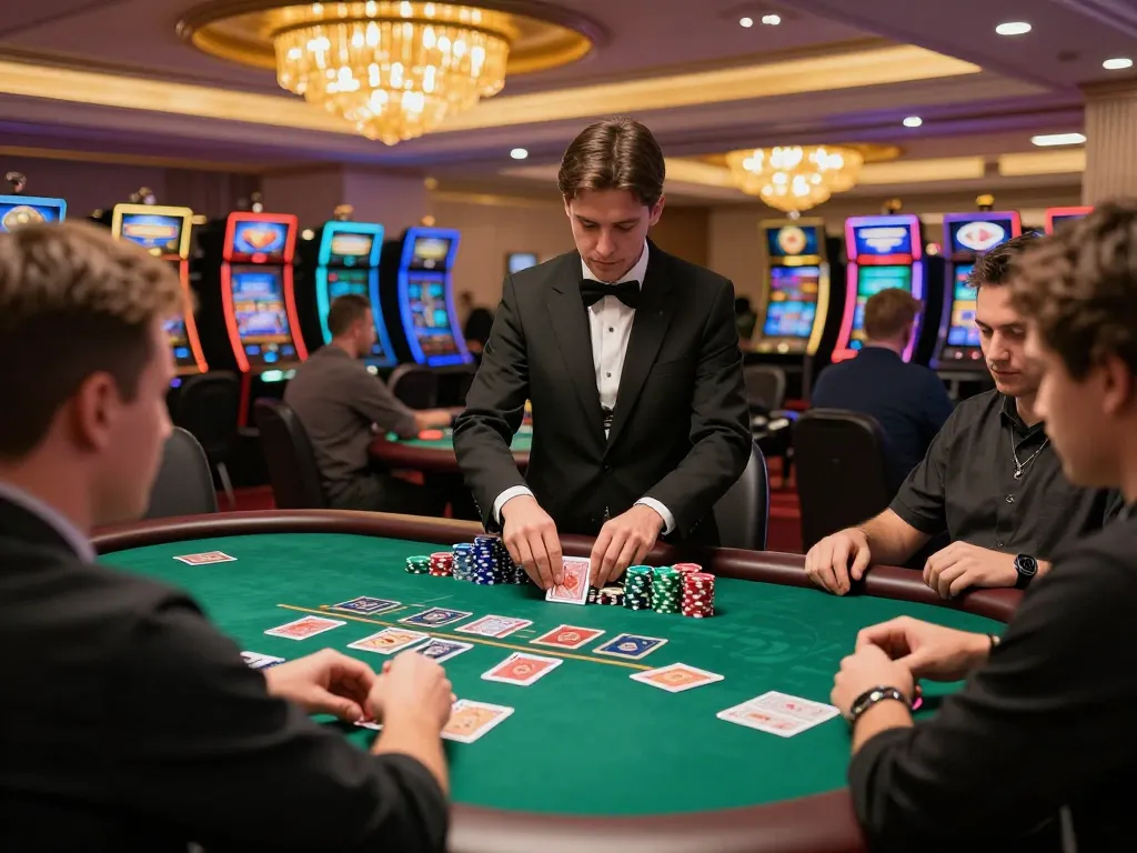 88vv blackjack players strategizing at a high-stakes table in a glamorous casino setting.