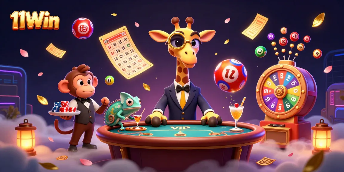 Join the excitement at 11Win with colorful lottery balls and thrilling casino visuals.