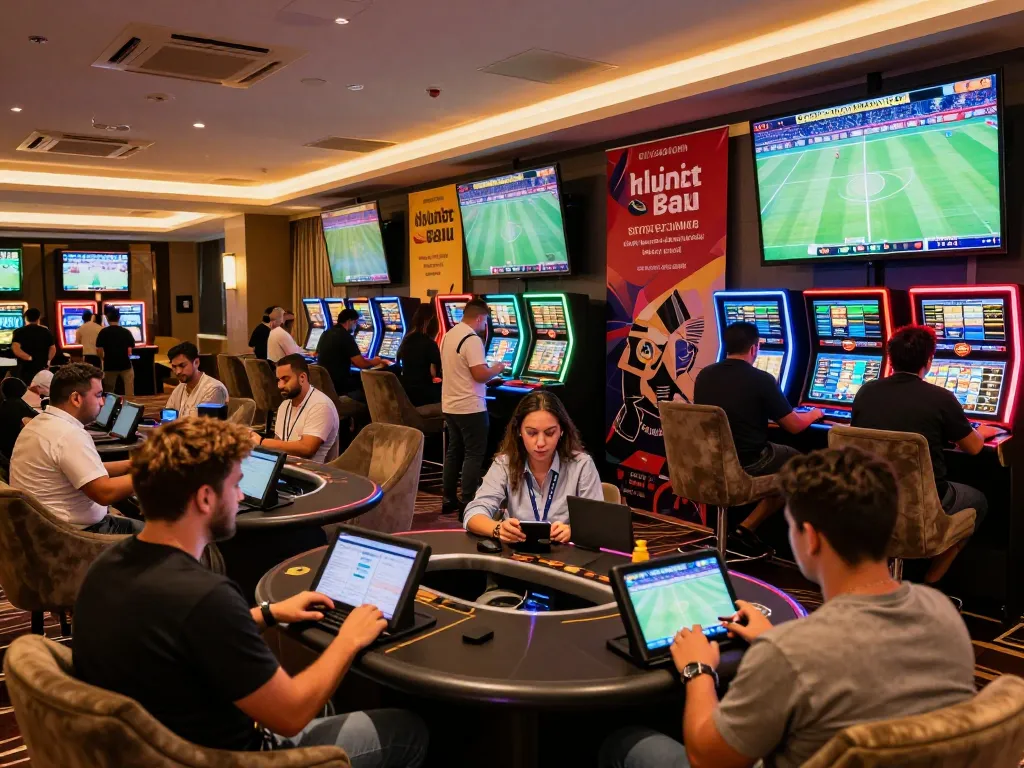 Exciting sports betting area in Oxbet Dubai, showcasing players actively placing bets on live games.