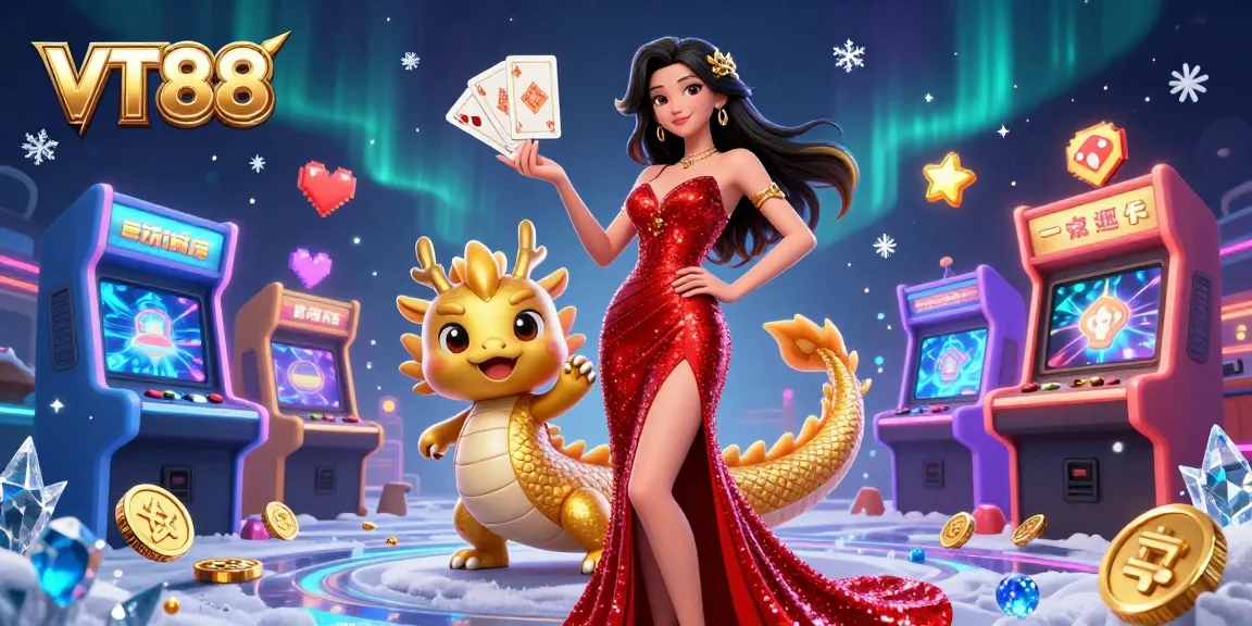 Experience thrilling games at VT88, featuring an elegant 3D character and dynamic casino elements.