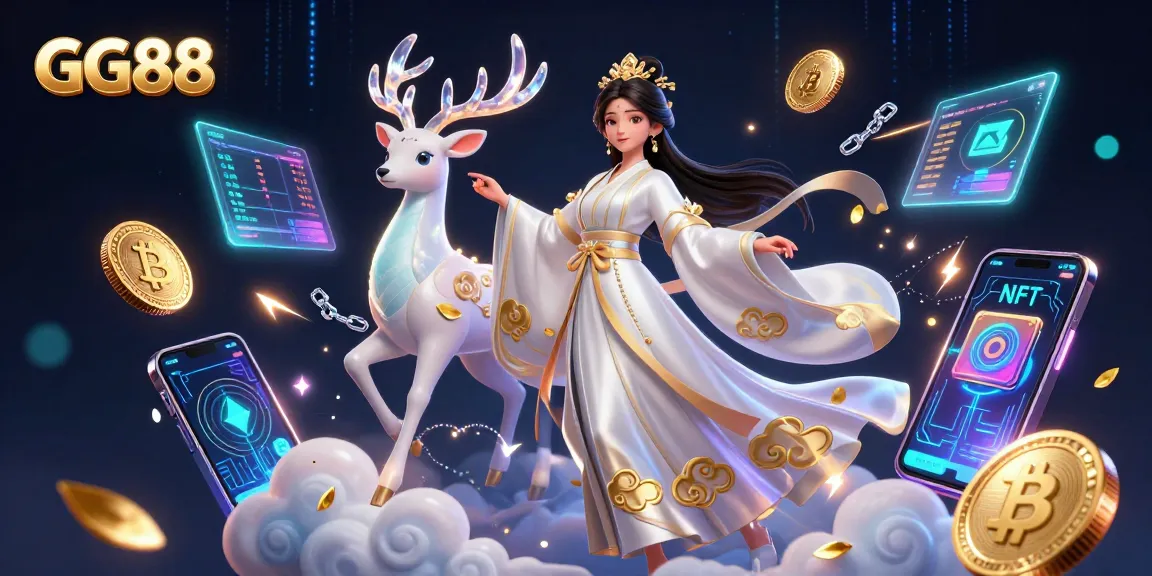 Engage with GG88's dynamic gaming visuals featuring Asian casino elements and crypto decor.