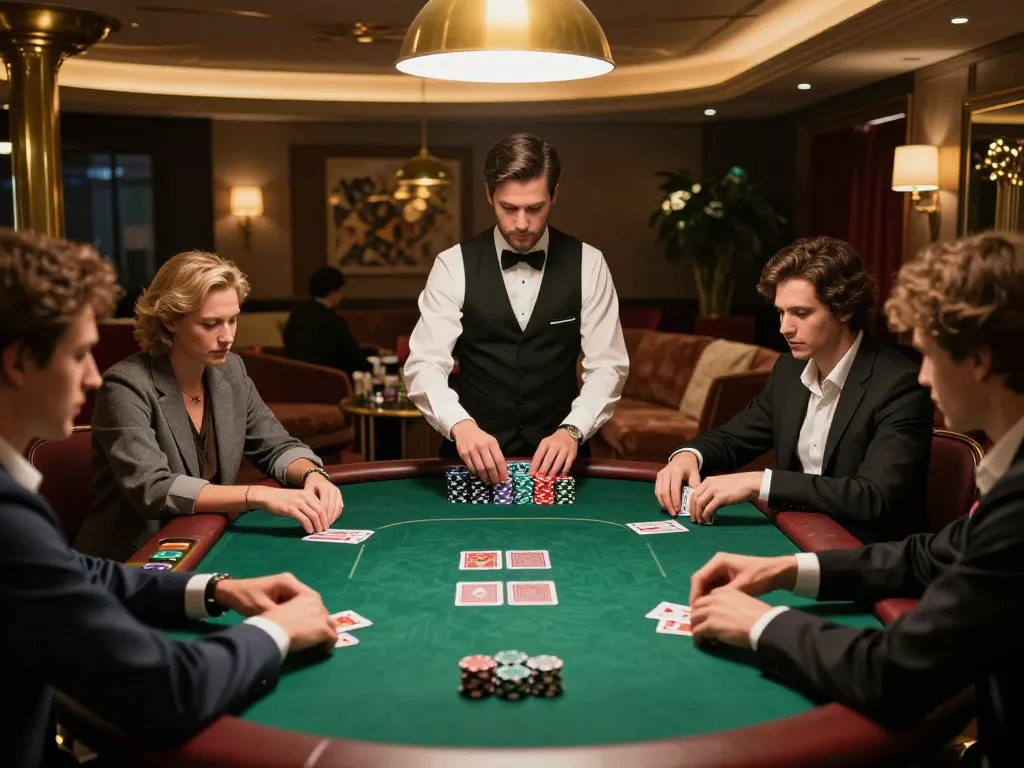 Players strategizing at a poker table in a luxury casino with 789 win flair and vibrant atmosphere for high stakes.