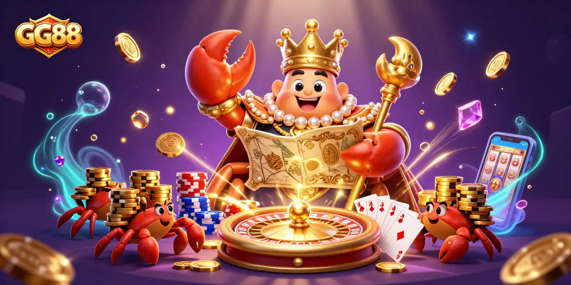 Experience exciting gaming at GG88 with a dynamic 3D casino scene filled with vibrant characters and elements.