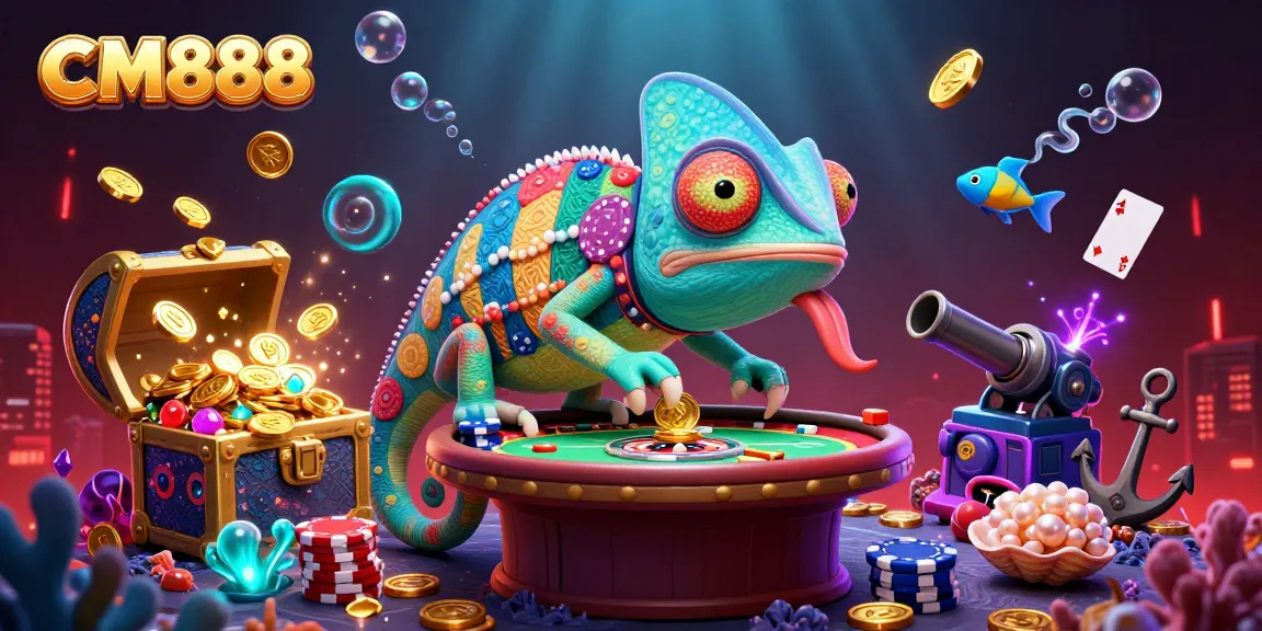 Win big with CM888's vibrant casino adventure featuring the chameleon owner and treasures.