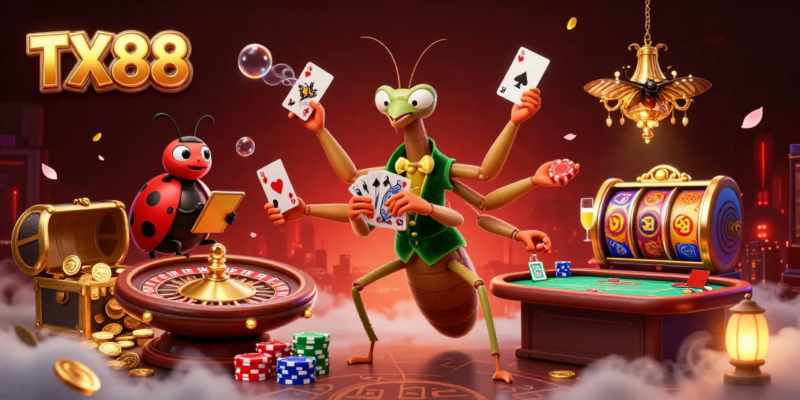 TX88 showcases an exciting gambling scene with a giant card sharp and vibrant casino elements.