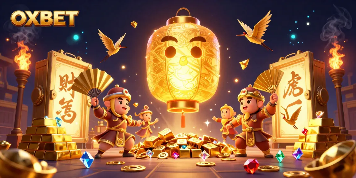 Experience the vibrant world of OXBET with golden lantern spirits and treasure elements illuminating the casino.