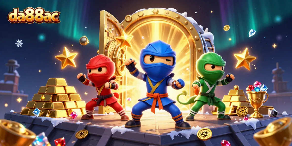 Join the action with da88ac’s thrilling casino games, showcasing golden treasures and vibrant ninjas.