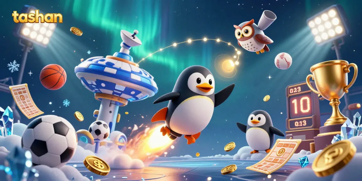 Tashan showcases a golden penguin and gambling elements in a dynamic casino scene.
